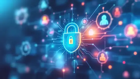 Secure digital lock interconnected human machine icons identity ai enterprise security