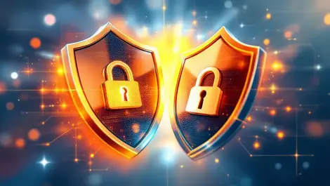 Interlocking shields lock keyhole digital identity security protection