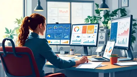 Modern melbourne healthcare office business professionals analyzing data dashboards