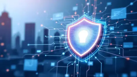 Digital shield network nodes data lines business it cybersecurity symbol