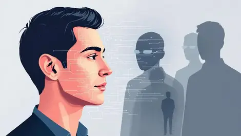 Realistic human face morphing into digital mask synthetic identity deepfake fraud