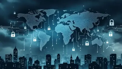 Global financial network in crisis stormy cybersecurity breach