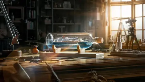 Fred olsen. campaign still image landscape ship in bottle  credits   nmatic.ai 