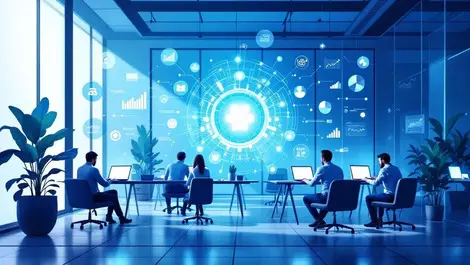 Hybrid remote open office ai performance hub data visualization