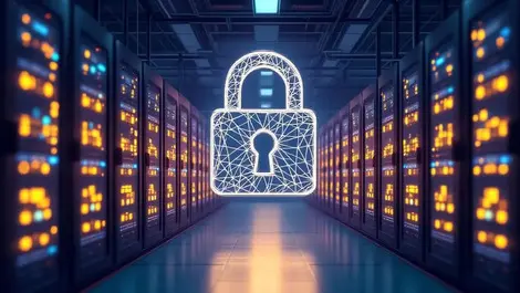 Us datacenter with abstract padlock post quantum crypto security