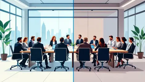 Modern boardroom gender gap contrast men heavy vs balanced team
