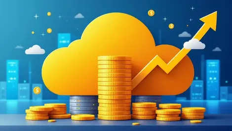 Cloud finance growth coins servers arrow datacenter vector art