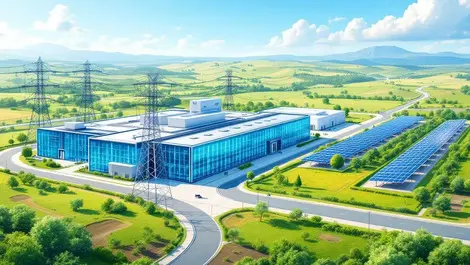 Modern ai data center with solar farm battery storage smart grid